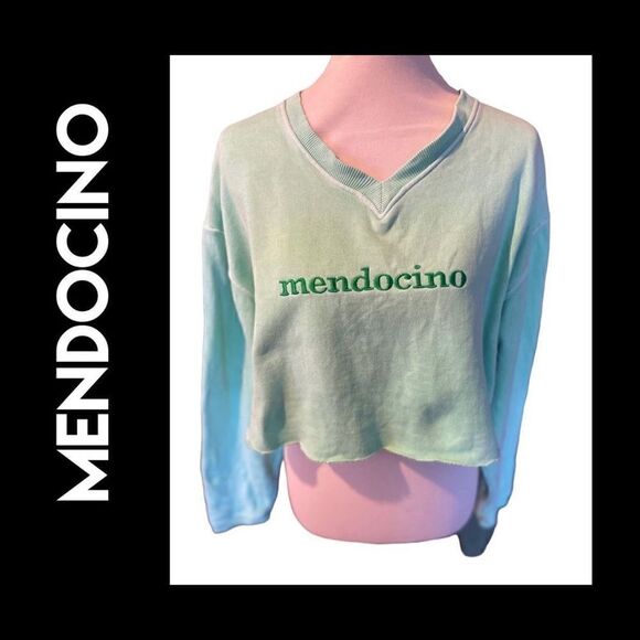 Mendocino The Shirt Company Lime Green Long Sleeve V-Neck Raw Hem Sweatshirt Siz - Picture 1 of 7